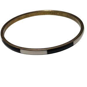 Vintage Elegant Brass Black White Enamel Bangle Bracelet Minimalist Fashion